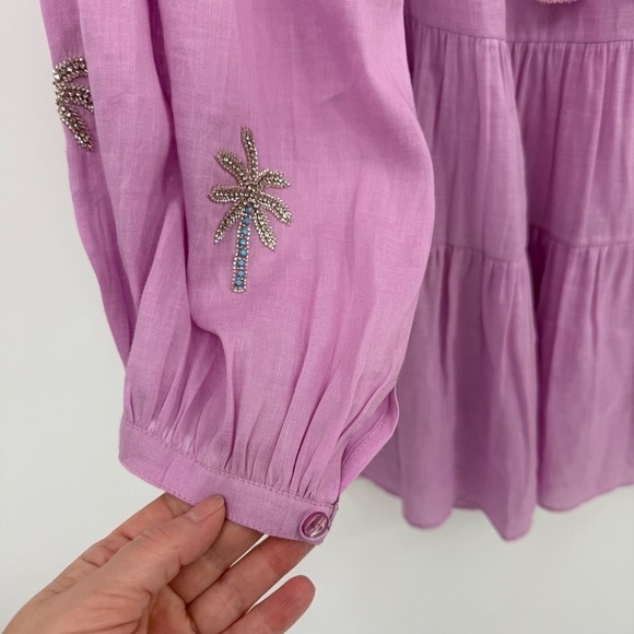 Benaras by Citrus Santorini Sylvia Puff Sleeve Dress Beaded Embellished Size M - Picture 5 of 13